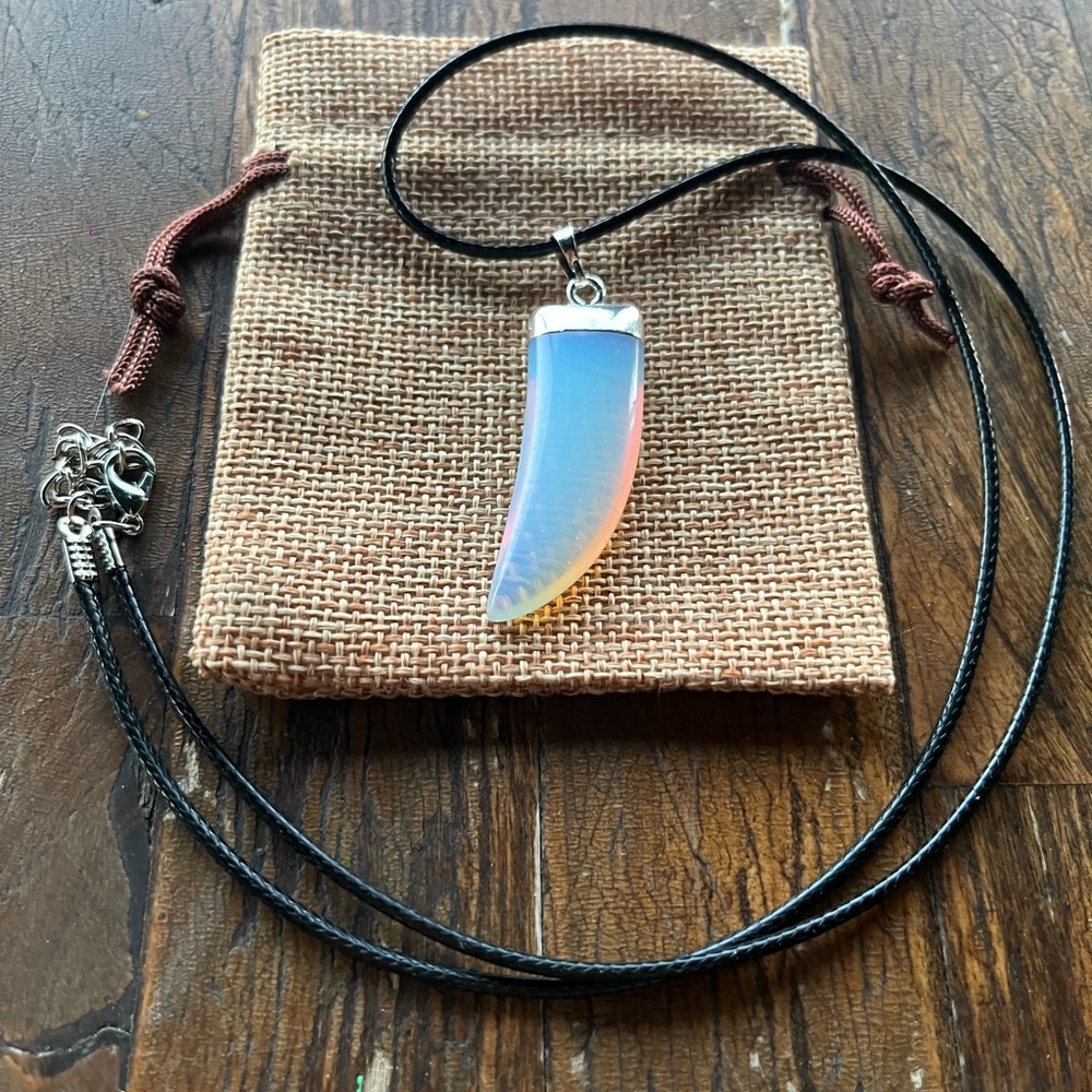 Opalite Horn Necklace Unisex Crystal Necklace Boyfriend Gift Crystals For Men